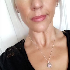 Silver Necklace with Pink stone pendant